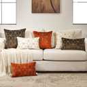 Aeckself 12 x 20 Inch Orange Gold Plaid Geometric Stripes Embroidery Velvet Cushion Case Luxury Modern Rectangle Decorative Throw Pillow Cover Pillowcase for Couch Living Room Bedroom Car