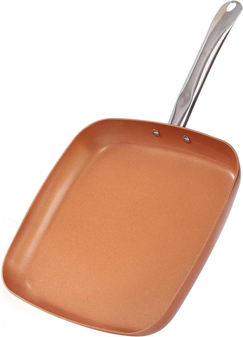 Toutrop Non-Stick Copper Square Frying Pan, 12" Chef Skillet with Ceramic Coating, Oven Dishwasher Safe, PFOA-Free, Home Use for All Stoves