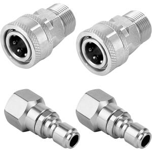 Pressure Washer Quick Connect Kit Swivel Fittings, M22 14mm to 3/8 Inch Quick Connect Hose Adapter Set, Stainless Steel, 4 Pieces