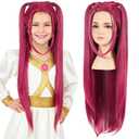 morvally 27.6 Inches Long Red Wig with 2 Ponytails - Anime Cosplay Wigs for Halloween Costume Party (Red, Small Head)