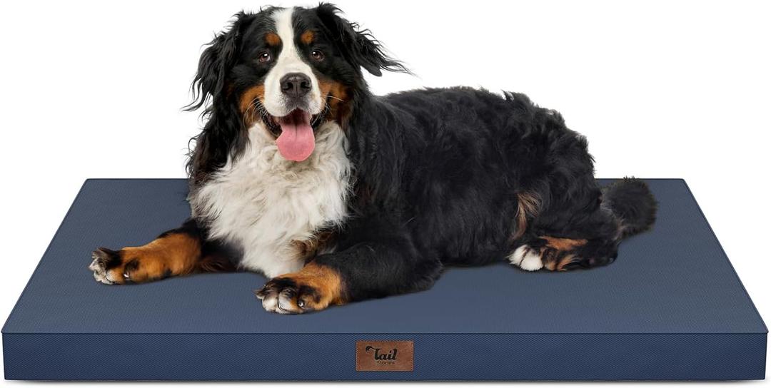 Outdoor XXL Dog Bed Waterproof, Dog Bed for Extra Large Dogs, Orthopedic Egg Crate Foam Pet Bed with Washable Removable Oxford Cooling Cover, 47x29 Inch, Navy