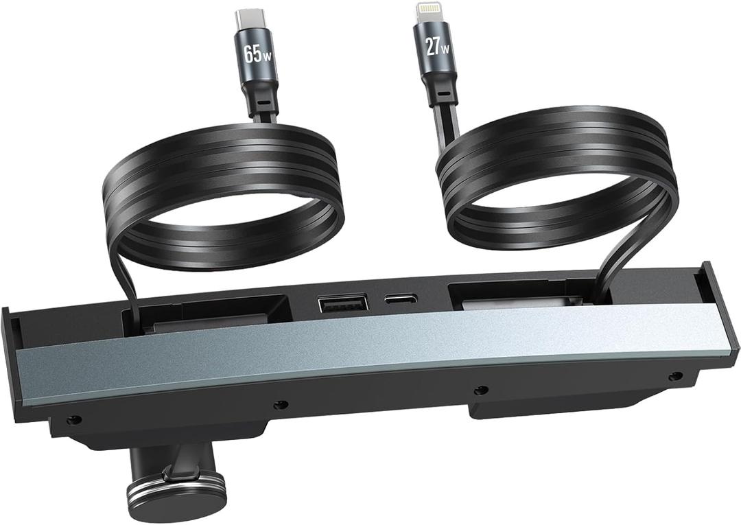 65W USB Hub for Tesla Model 3 (New Model Y Juniper 2024 2025 2026 -Fast Charger Tesla Accessories for Model 3 Highland(New Model Y Juniper) USB Charger Hub 4-Ports Retractable Phone Charger USB Hub