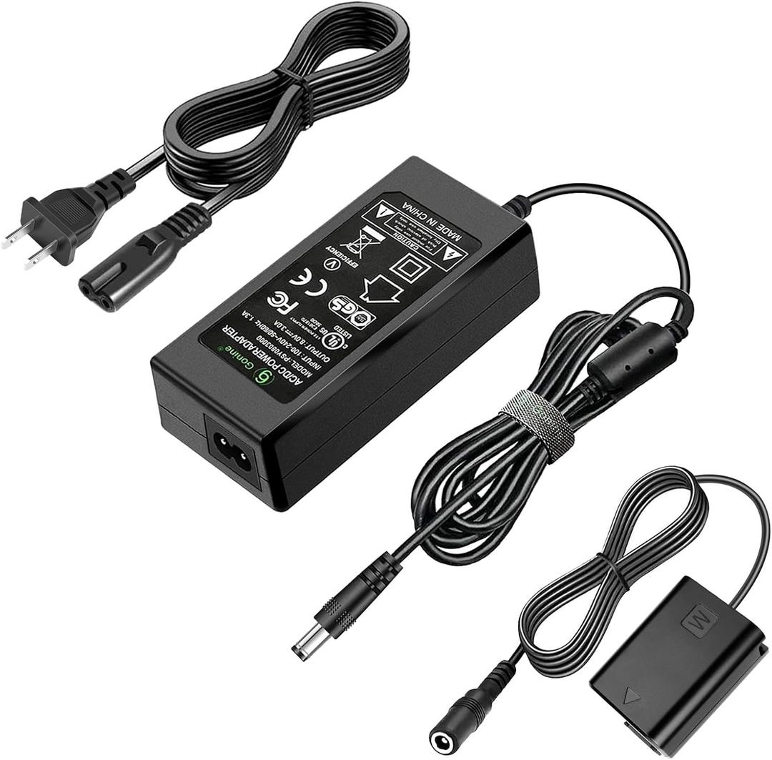 NP-FW50 Dummy Battery for Sony ZV-E10, AC-PW20 Continuous Power Supply AC Adapter Kit, for Sony Alpha ZVE10 A6000 A6100 A6300 A6400 A6500 A7 A7II A7S A7SII RX10 II IV Cameras