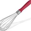 18/8 Stainless Steel Balloon Whisk, Doosu Kitchen Whisk for Cooking Handheld Egg Beater with Rust-Proof Sturdy Wires & Non-Slip Silicone Handle for Beating, Stirring, Blending (8 Wires, Red) (M)