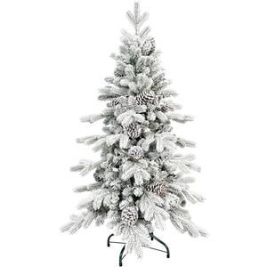 5 FT Snow Flocked Slim Fir Christmas Tree with 671 PE & PVC Mixed Branch Tips,Unlit Artificial Skinny Pencil Xmas Tree with 25 Pine Cones,Hinged Premium Xmas Trees for Home,Office,Party Decoration