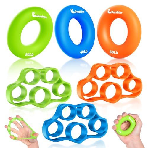 Pnrskter Hand Grip Strengthener, Finger Exerciser, Grip Strength Trainer (6 PCS),New Material,Forearm Grip Workout, Finger Stretcher, Relieve Wrist Pain, Carpal Tunnel, Trigger Finger, Mallet Finger and More.