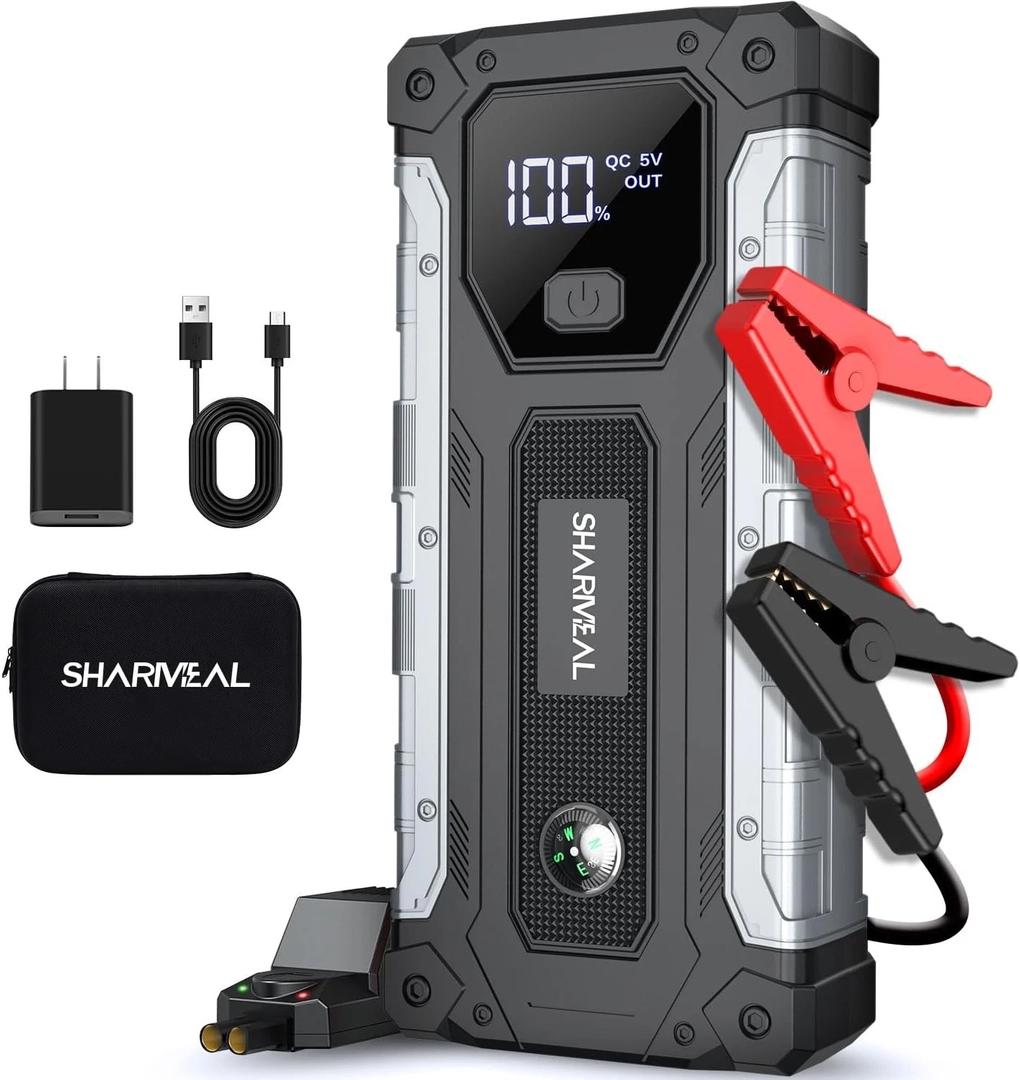 Sharmeal Car Jump Starter 5000A, Jump Starter Battery Pack for 10.0L Gas and 9.0L Diesel, 12V Portable Jump Box with LED Light