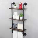 Industrial Pipe Shelf Bathroom Shelves Wall Mounted,19.6in Rustic Wood Shelf with Towel Bar,3 Tier Farmhouse Towel Rack Over Toilet,Pipe Shelving Floating Shelves Towel Holder,Retro Black