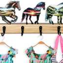 13.8Long with 4 Metal Hooks Wooden Unique Decorative Modern Art Horses Animal Kids Coat Rack Hook Wall Mount