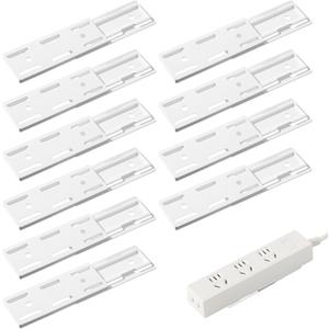 10Pcs Adhesive Power Strip Mount, No Pre-drilled Power Strip Holder Wall Mount, Socket Holder Fixer for Home Office Computer Kitchen(White)