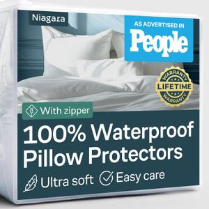 Niagara 4 Pack Waterproof Pillow Protectors Standard 20x26 Inches Smooth Zipper Premium Encasement Covers Quiet Cases Set White