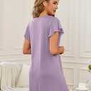 Ekouaer Nightgowns for Women Flare Short Sleeve Sleepshirt Guipure Lace V Neck Sleepwear Soft Pj Dress Night Shirt S-3XL (L)