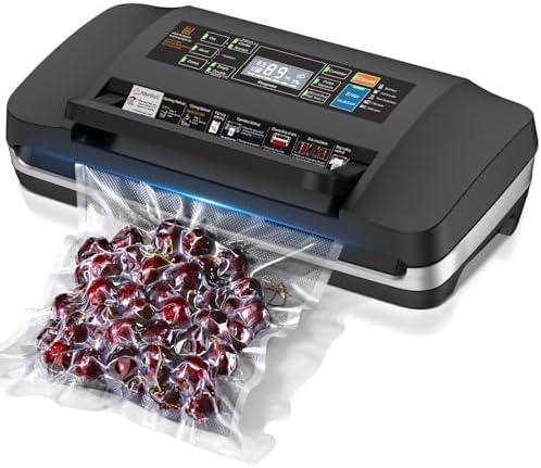 95kpa Vacuum Sealer Machine,Commercial Full Automatic Food Sealer,Powerful Sealing System with Double Heat Seal,Bags Storage, Easy-Lock Handle,Build-in Cutter,1 Bag Rolls and 10 Pre-cut Bags(Silver)