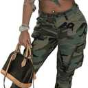 Womens Casual Camouflage Camo Cargo Long Pants with Pockets (X-Large, Army Green)