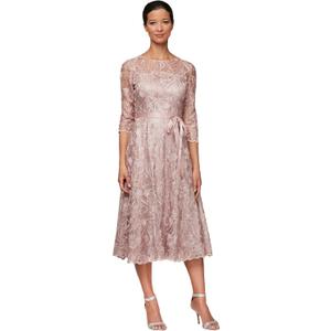 Alex Evenings womens Tea Length Embroidered Illusion Sleeves - Closeout Special Occasion Dress, Rose, 12 Petite US