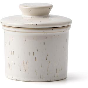XELA Ceramic Butter Crock, The Original Reactive Glaze Speckled White, Butter Dish with Water Line for Spreadable Fresh Butter & Gift for Women - Speckled White
