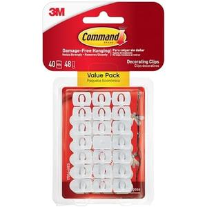 Command Decorating Clips, 40 Clips and 48 Strips, Damage-Free Hanging Light Clips with Adhesive Strips, No Tools Small Wall Clips for Hanging Lights and Cables