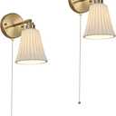 2-Pack Modern Gold Ceramic Hardwired Swing Arm Wall Sconces with Pull Chain Switch Indoor Wall Light Fixtures for Living Room, Bedroom, Kitchen & Home Office