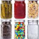 WELLIFE Mason Jars 32 oz, 6 Pack Quart Mason Jars Wide Mouth for Pickling, Canning, Fermenting and Food Storage, Microwave & Dishwasher Safe