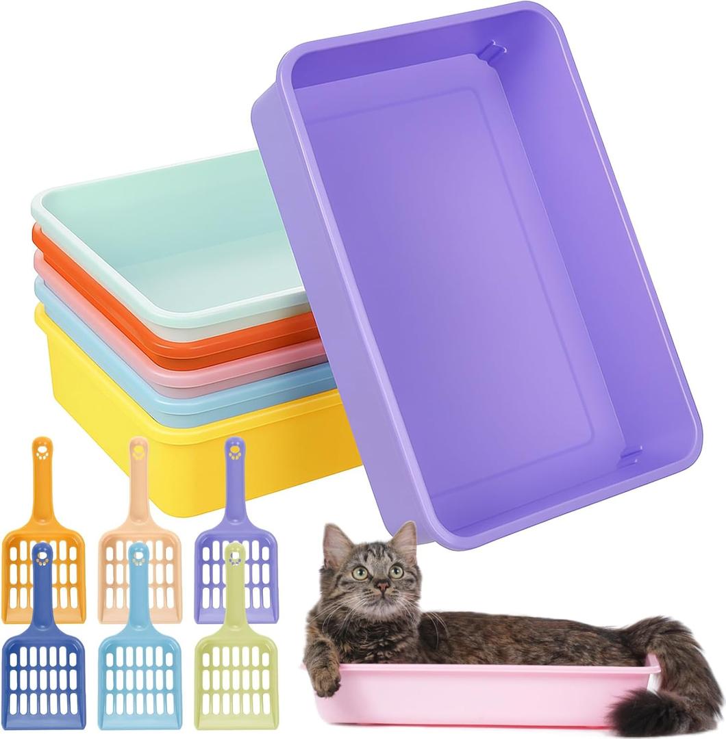 6 Set Small Cat Litter Box Kitten Litter Pan 12.3" x 8.5" x 2.7" Rabbit Plastic Litter Tray with 6 Scoop for Easy Cleaning, Hamster/Guinea Pig/Hedgehog Travel Toilet Pan