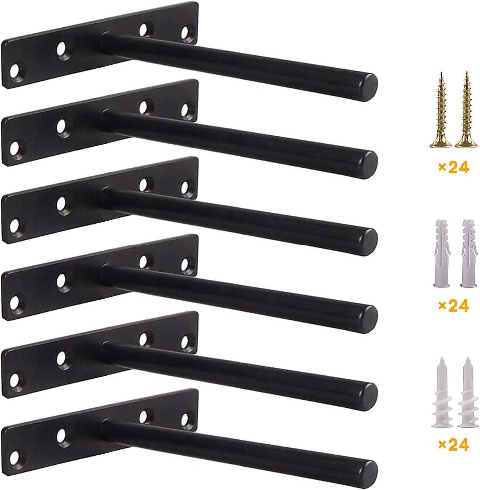 Heavy Duty Floating Shelf Bracket (Set of 6) Solid Steel Blind Shelf Supports - Hidden Brackets for Floating Wood Shelves - Ideal for Cedar Wood Blocks & Mantels Large Size (6 Inch - 6 Pack)