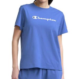 Champion Womens Classic Short Sleeve Graphic T-Shirt, Standard Fit, Script Logo (Blue, XL)