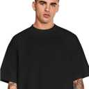 Verdusa Men's Oversized Shirts Short Sleeve Loose Fit Casual Solid Basic Tee Tops (Black, XL)
