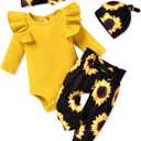 Unutiylo Preemie Newborn Baby Girls Clothes Ribbed Romper Bodysuit Pants Set Ruffle Spring Summer Outfits (6-12 Months, Yellow)