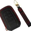 Key Fob Cover for Toyota Tundra Accessories 2022 2023 2024 2025, for Tacoma 2024 2025 Leather Key Cover, for Camry 2025 Key Protector Case, Key Fob Case (Black Leather Red Stitches, 1pc)