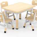 HLPB Kids Table and 4 Chairs Set, Adjustable Height Graffiti Toddler Table | Non-Slip Legs, Children Multi-Activity Table for Ages 2-8, Max 300lbs, Classroom/Daycare/Home, 31.5''L x 23.6''W