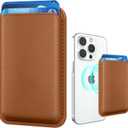 Amzone Stronger Magnetic RFID Leather Mag-Safe Card Holder for iPhone 16 Series, Mag-Safe Accessories Stick on Series of iPhone 17/ 16/ 15/ 14/ 13/ 12 and Pro/ Promax, Brown
