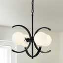 16.1" Modern Sputnik Chandelier,4-Light Black Chandelier with Glass Globe Shades,Mid Century Industrial Chandeliers Dining Room Light Fixtures,Farmhouse Chandeliers for Foyer (White Glass)
