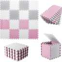 Foam Play Mat for Baby, 0.4 Inch Thick Foam Interlocking Floor Mats, Soft Non-Toxic Baby Playmat, Solid Colored Puzzle Play Mat Kids Floor Mats for Toddler, 16 Tiles(White/Light Gray/Pink) (White/Light Gray/Pink)