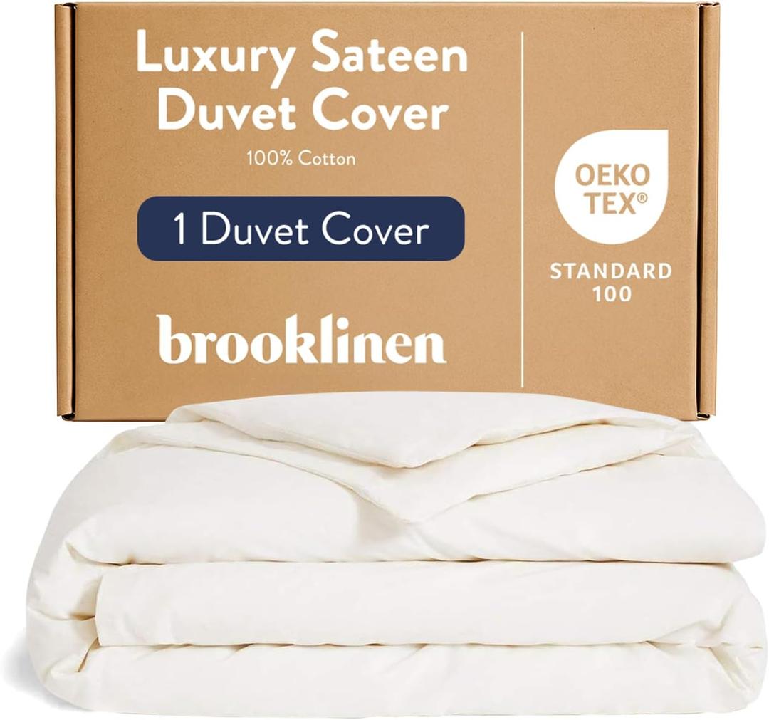 Brooklinen Luxury Sateen Duvet Cover - 100% Cotton, Full/Queen Size in Cream with Extra-Long Corner Ties and Button Closure - Best Full/Queen Duvet Covers