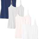 Amazon Essentials Women's Slim-Fit Camisole, Pack of 4 (X-Large, Dark Blue/Light Grey Heather/Pale Pink/White)