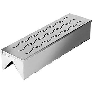 Skyflame Wood Chip Smoker Box, Stainless Steel Double V-shape BBQ Smoke Box with Hinged Lid for Charcoal & Propane Gas Grill, 12.5"(L) x 3.3"(W) x 2.5"(H), U.S. Design Patent