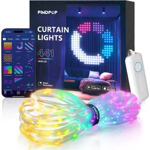 AI Smart Curtain Lights, 441 LEDs Indoor Color Changing Lights, Music Sync Dynamic DIY, for Valentine's Party Decor, Holiday, Wedding Backdrop, Kids Bedroom, LivingRoom, Waterproof, 5.5x5.6FT
