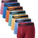 Separatec Dual Pouch Mens Underwear Breathable Cooling Rayon Made from Bamboo Underwear Men, Boxer Briefs and Trunks 7 Pack (Medium, Dual Pouch - Trunks - Bright Blue/Light Blue/Red/Orange/Yellow/Light Green/Marron)