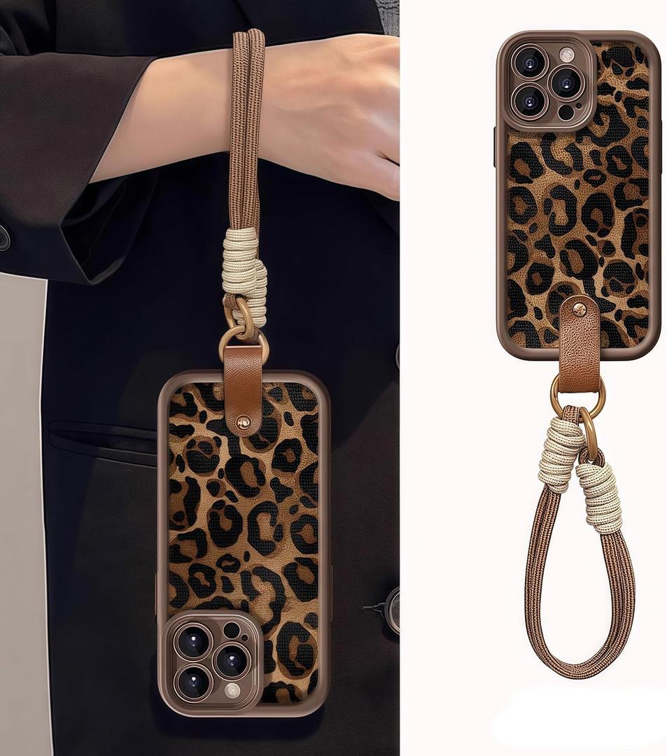 for iPhone 11 Pro Max Case, [Brown Leather Leopard Cheetah Print] [Full-Body Protection] [with Drop-Proof Wrist Strap Lanyard] Soft TPU, Shockproof and Anti-Shock, Suitable for Women & Girls