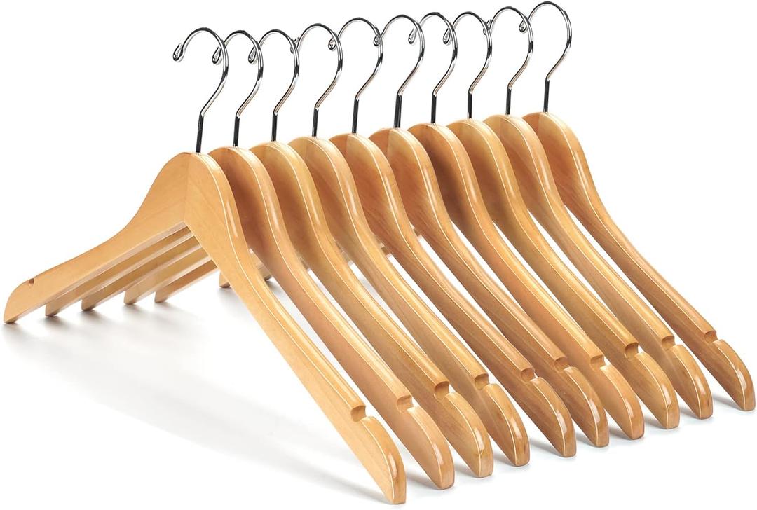 Nature Smile Wooden Coat Hangers Wood Shirt Dress Jacket Clothes Hangers with Extra Smooth Finish, 360 Degree Swivel Hook(10pcs Natural)