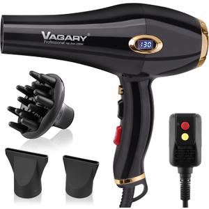 VAGARY 6685G Professional Salon Hair Dryer 2200w with Icd Display,Negative Ionic Blow Dryer,Powerful AC Motor Blow Dryer,Low Noise Hair Dryers,2 Speeds and 2 Heat Settings 1 Cool Shot Button (Gold)
