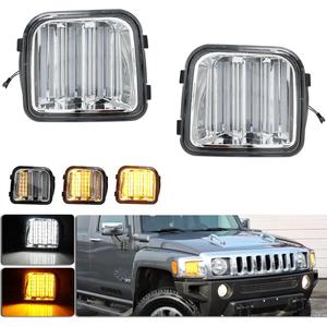 Clear Lens Switchback White/Amber Sequential LED Lamp Compatible with 2006-2010 Hummer H3 H3T Front Bumper Corner Side Marker Parking Turn Signal Lights
