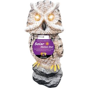 Owlsome Solar Tiger Owl with Flashing Eyes, Rotating Head, Hoot Sound, Motion Detector and Silent Mode, Plastic Owl Garden Sculpture, Garden Decoration