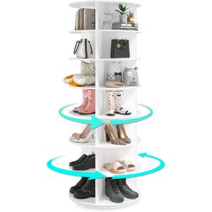 SYIPO 7 Tier Rotating Shoe Rack Tower, New Upgrade 360 Circular - Easily Install, Vertical Handbag White Rotating Shoe Rack Tower | 3 Big Compartments Per