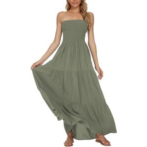 Women's Summer Strapless Tube Top Maxi Dresses Off Shoulder Boho Beach Long Dress S