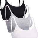 Blulu Mini Camisole Bra Wireless Padded Bra with Adjustable Straps for Women Girls (Large, Black White Grey)