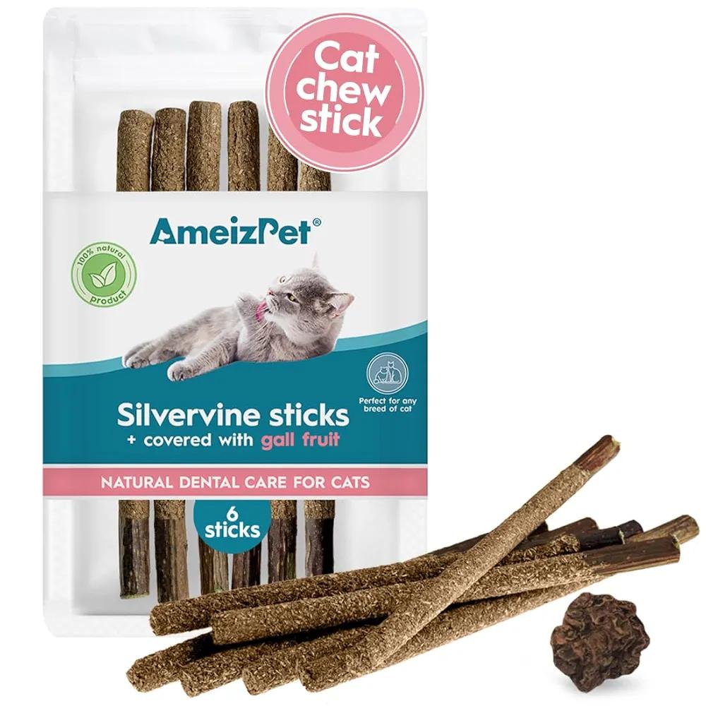 Silvervine Sticks for Cats, Chew Sticks Covered with Gall Fruit Dust - Natural Matatabi Cat Dental Care, Catnip Cat Teeth Cleaning, 2 Pcs