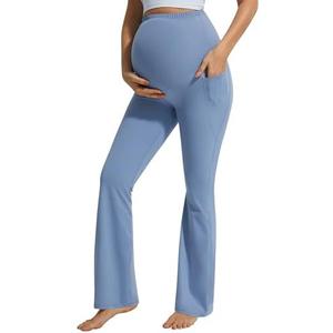JOYSPELS Maternity Flare Leggings Over The Belly with Pockets – Soft, Comfortable Pregnancy Yoga & Daily & Work Pants Size S