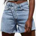 Genleck Womens Crossover Jean Shorts - Stretch High Waisted Trendy Denim Shorts Curvy Casual Summer Clothes, M