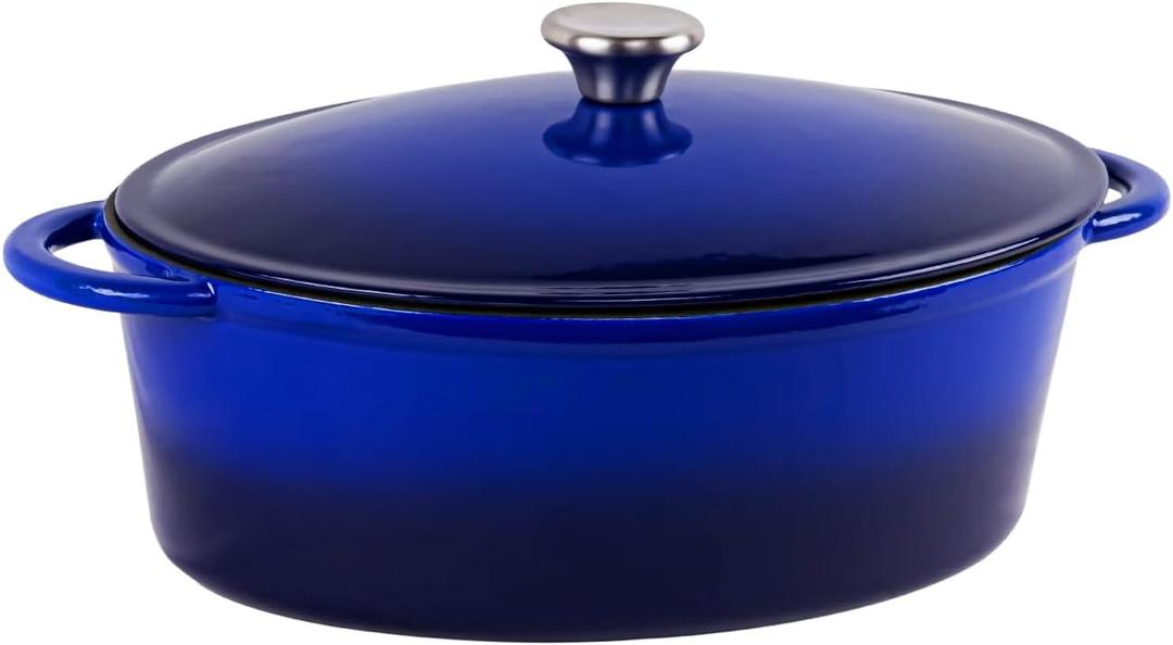 7 quart enameled oval dutch oven pot with lid - perfect for bread baking, Nonstick enamel CoatingTight-Sealing Pot for Bread Baking, Braising, Soups & Stews, Oven/Stovetop/Grill Safe, Blue